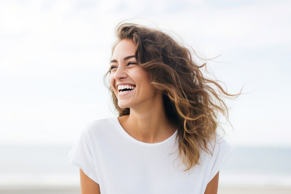 A female subject exuding confidence laughing looking smile. AI generated Image by rawpixel.