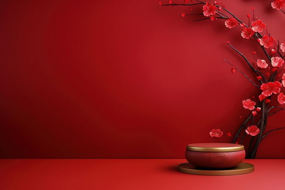 Red presentation stand flower plant chinese new year. AI generated Image by rawpixel.
