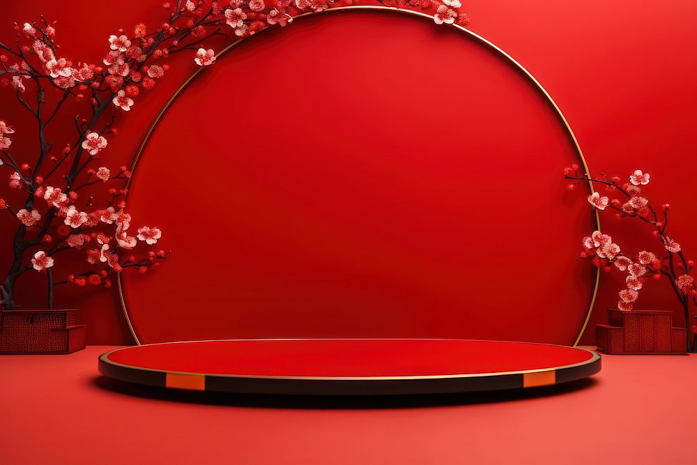 Red presentation stand flower plant chinese new year. AI generated Image by rawpixel.