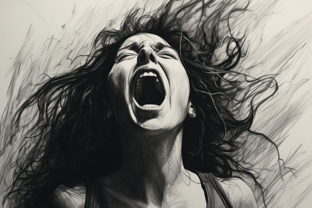 Woman sketch shouting drawing. AI generated Image by rawpixel.