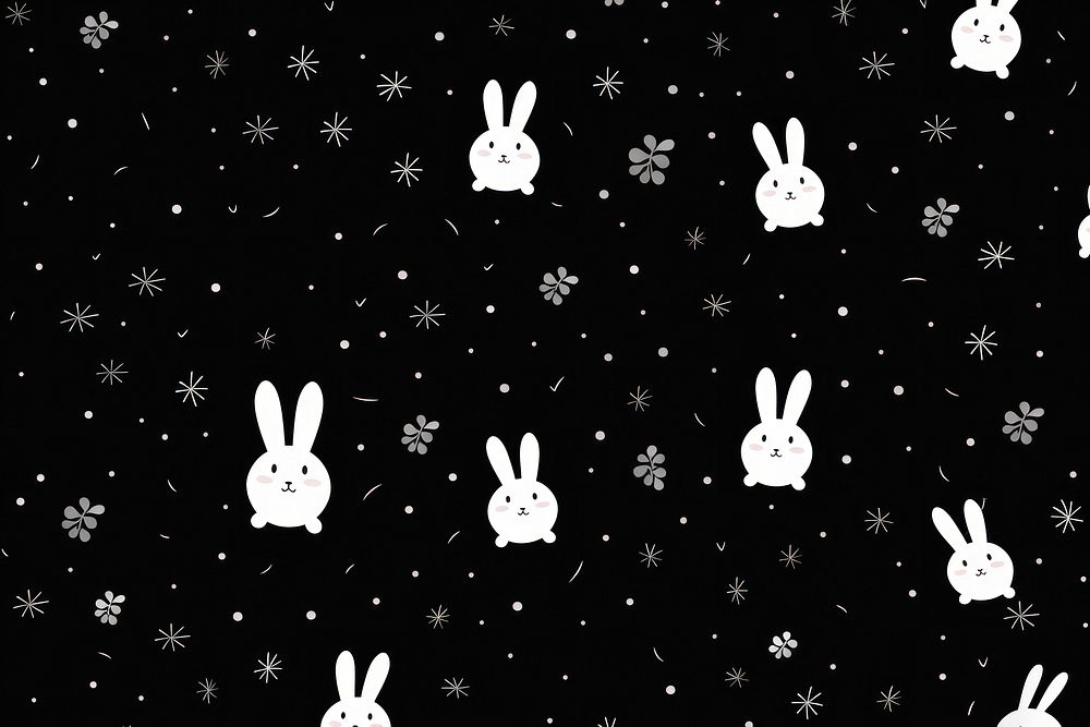 White rabbits backgrounds pattern black. AI generated Image by rawpixel.