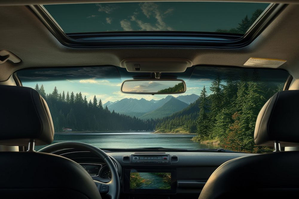 Lake landscape car vehicle window. AI generated Image by rawpixel.
