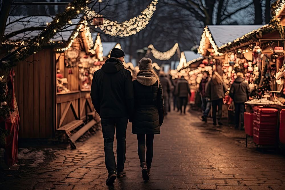 Enjoying Christmas Market walking market christmas. AI generated Image by rawpixel.