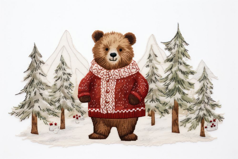 PNG A bear embroidery christmas mammal plant. AI generated Image by rawpixel.