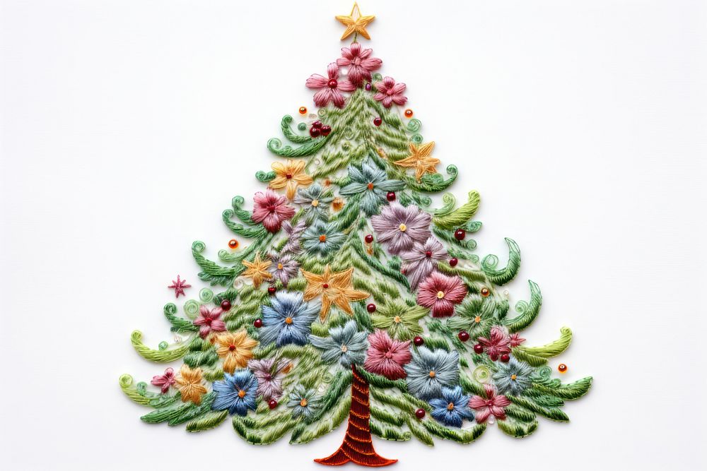 A Christmas tree embroidery christmas pattern white background. AI generated Image by rawpixel.
