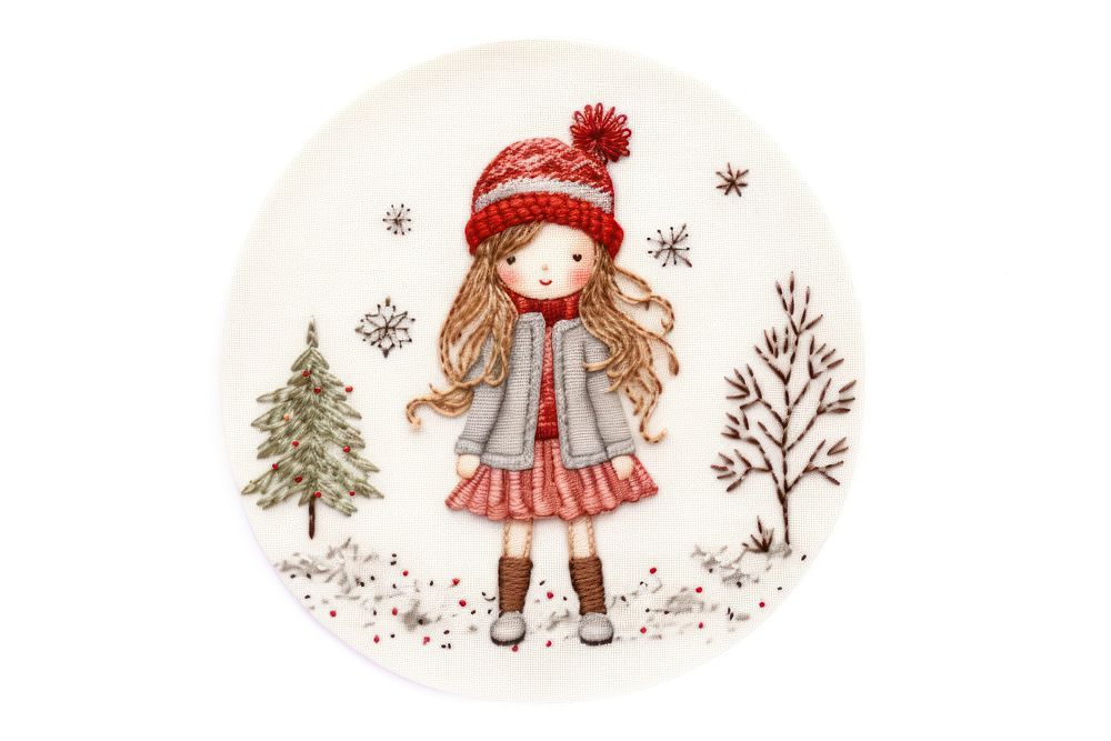 A girl embroidery christmas pattern cute. AI generated Image by rawpixel.