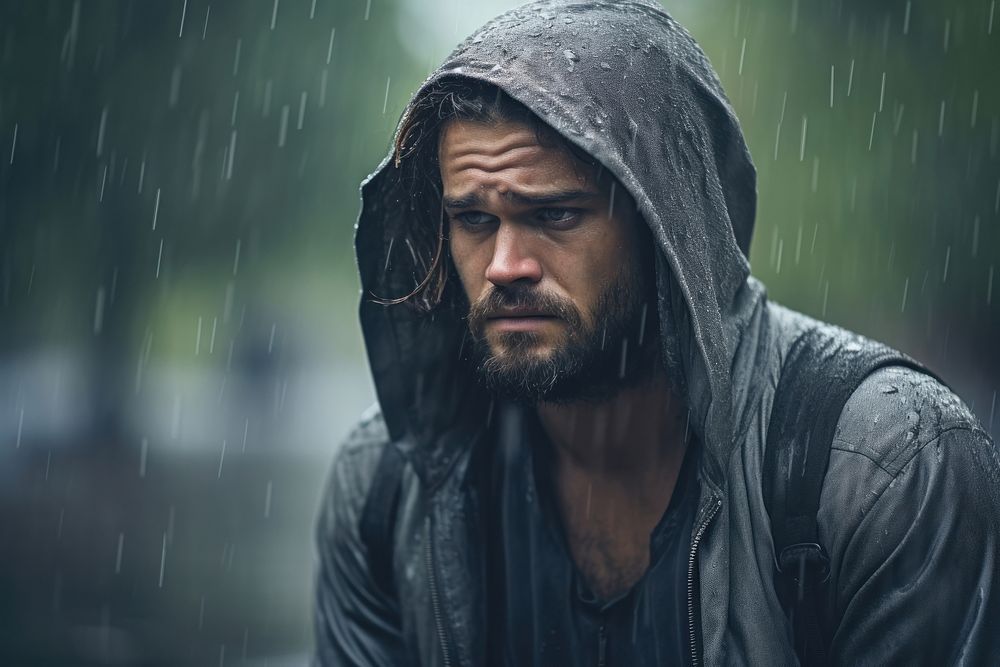 Grief rain portrait photo. AI generated Image by rawpixel.