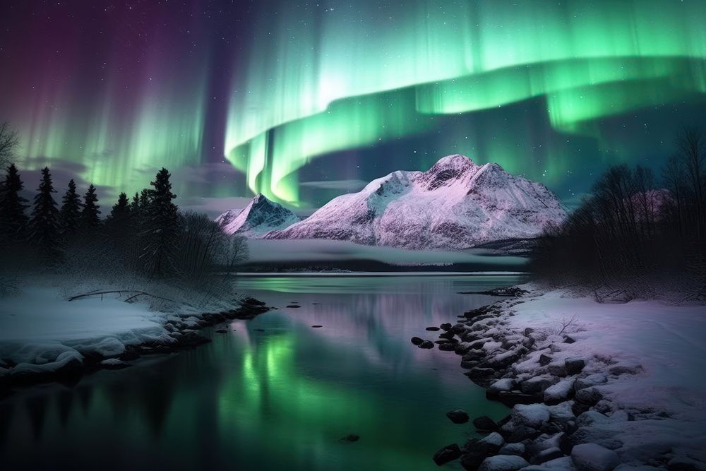 Aurora landscape outdoors nature night. AI generated Image by rawpixel.