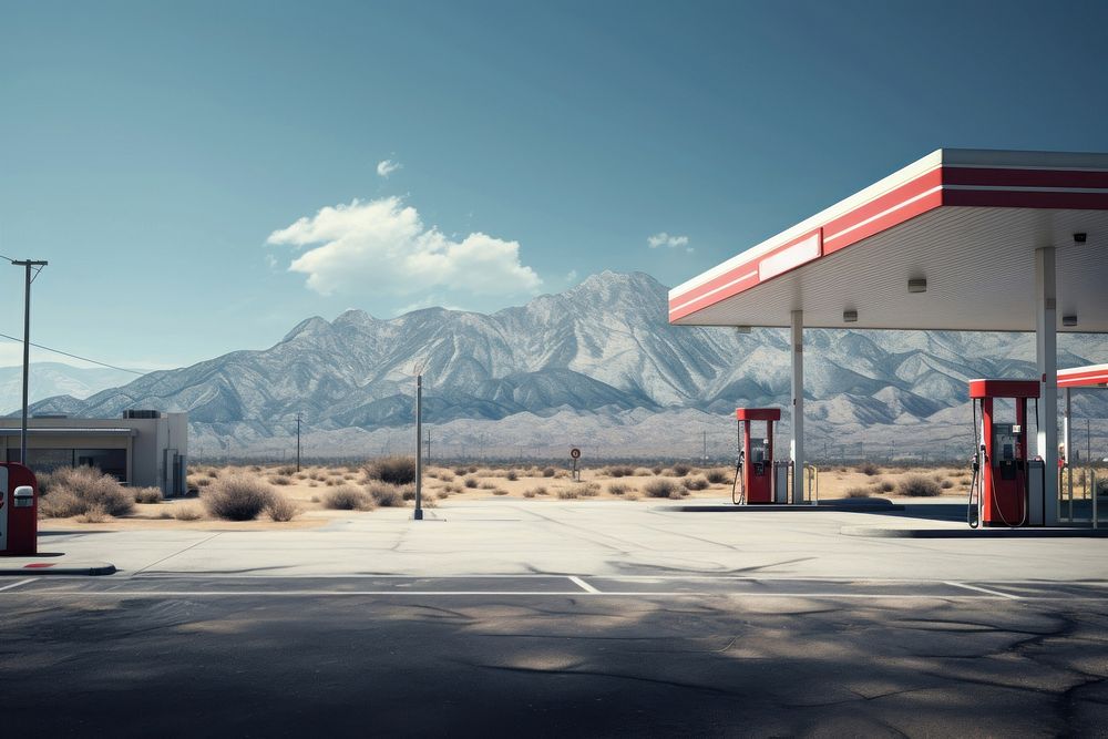Gas station landscape mountain architecture. AI generated Image by rawpixel.