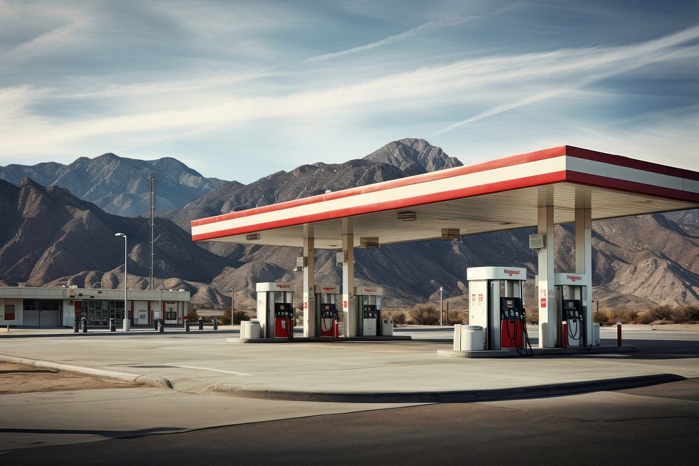 Gas station mountain architecture petroleum. AI generated Image by rawpixel.