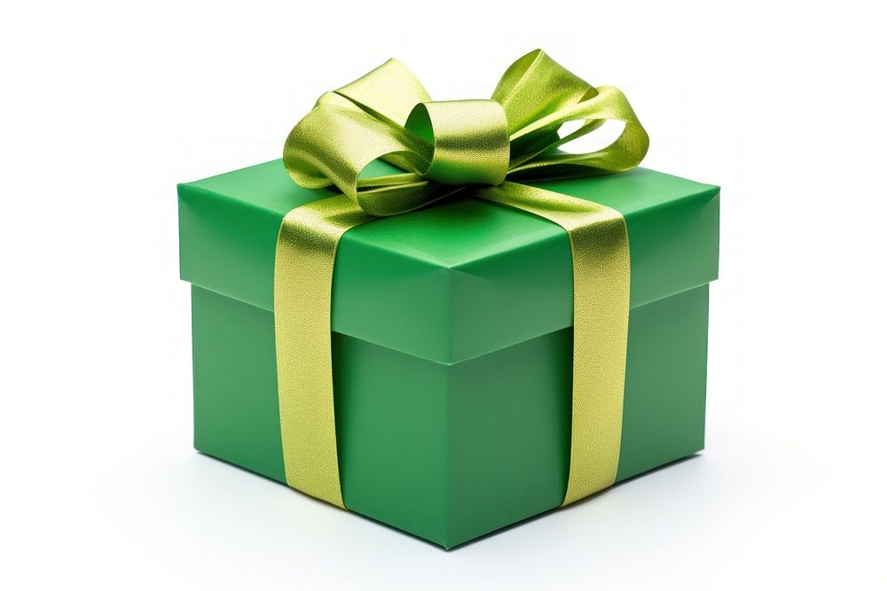 Green gift box ribbon gold anniversary. AI generated Image by rawpixel.