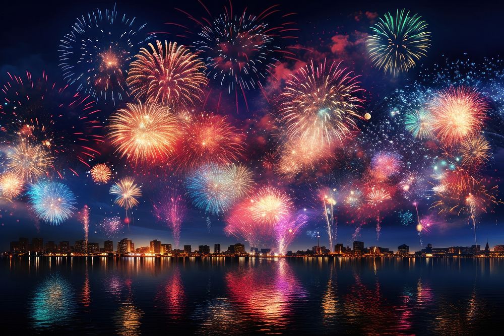Exploding fireworks celebration outdoors night. AI generated Image by rawpixel.