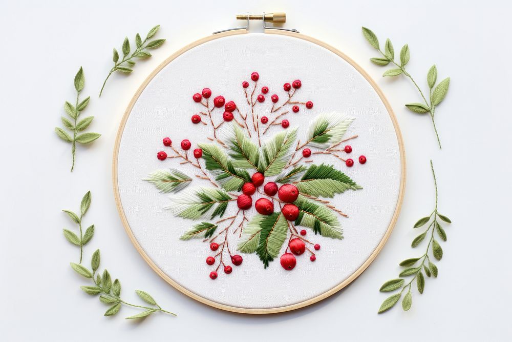 Holly bouquet circle embroidery christmas pattern holly. AI generated Image by rawpixel.