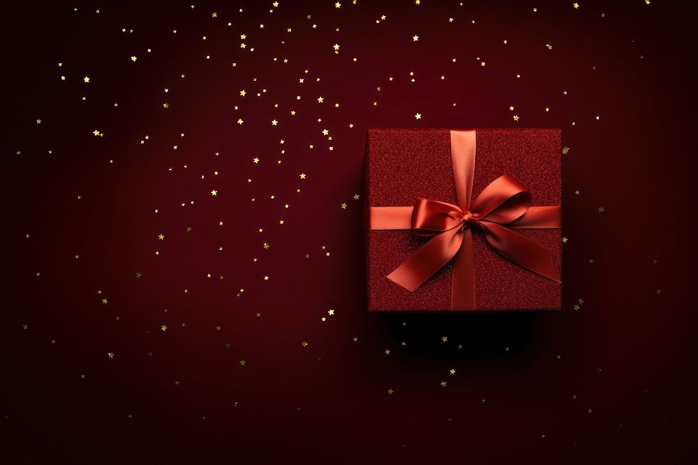 Red gift box backgrounds ribbon illuminated. AI generated Image by rawpixel.