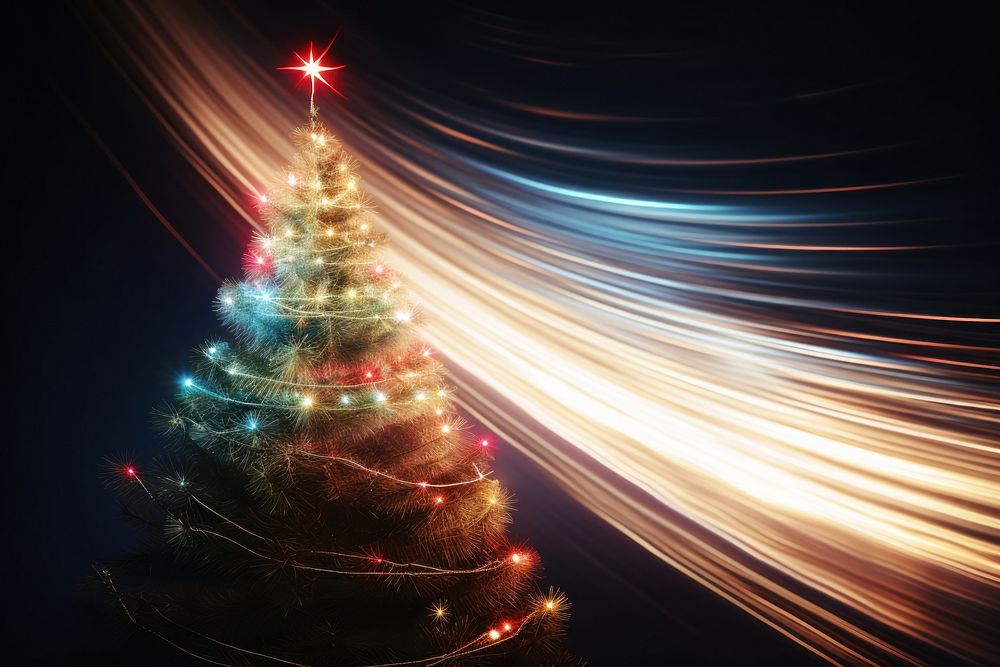 Christmas tree light speed illuminated. AI generated Image by rawpixel.