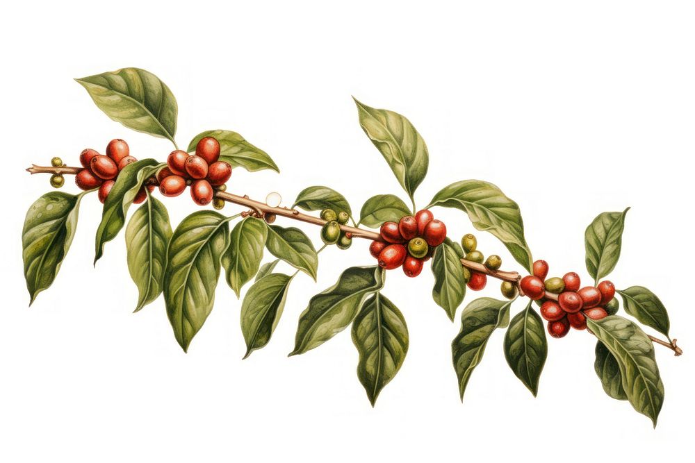 Coffee plant vintage cherry leaf. AI generated Image by rawpixel.