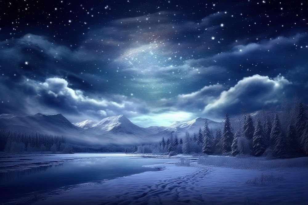 Christmas Winter landscape snow outdoors. AI generated Image by rawpixel.