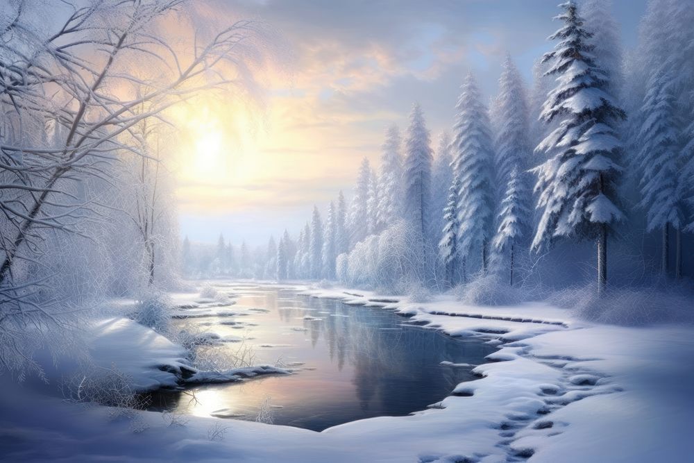 Christmas Winter landscape winter snow. AI generated Image by rawpixel.