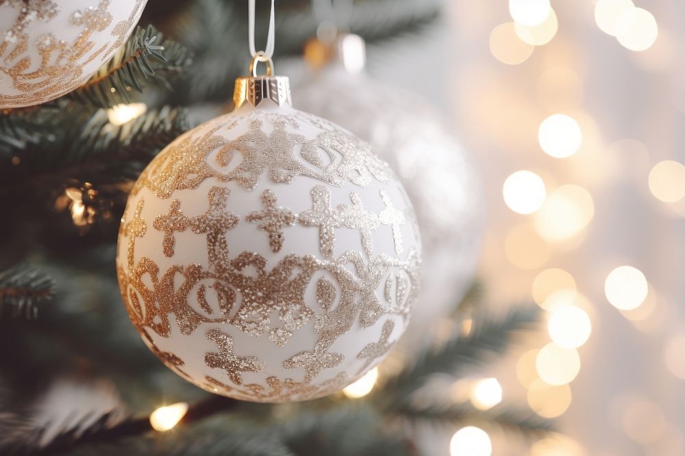 Christmas decorations sphere white tree. AI generated Image by rawpixel.