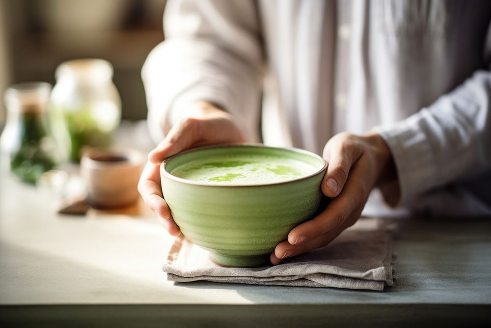 Matcha green tea drink food bowl. AI generated Image by rawpixel.