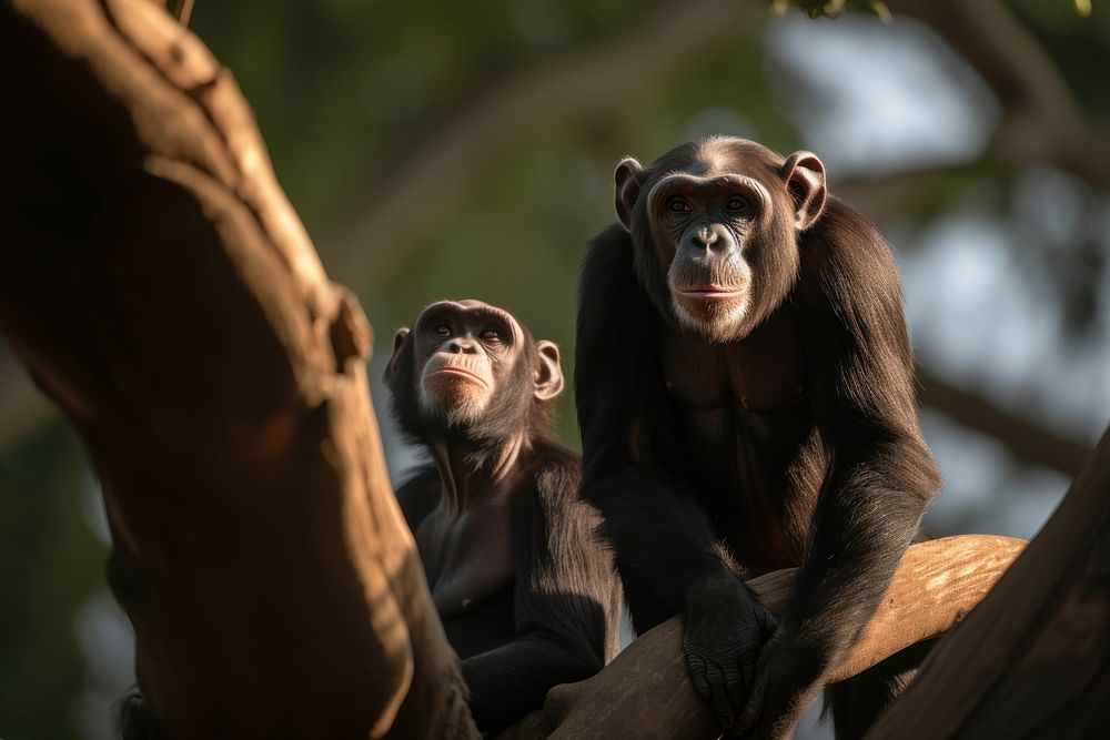 Two chimpanzees wildlife monkey mammal. AI generated Image by rawpixel.