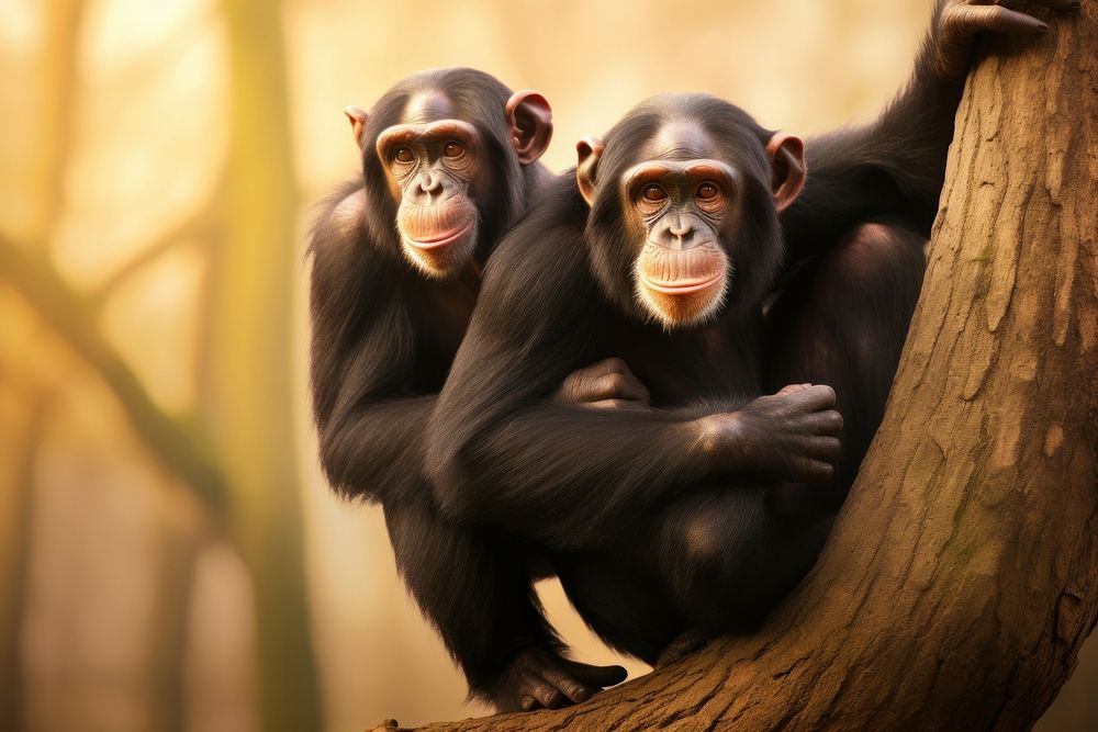 Two chimpanzees wildlife monkey animal. AI generated Image by rawpixel.