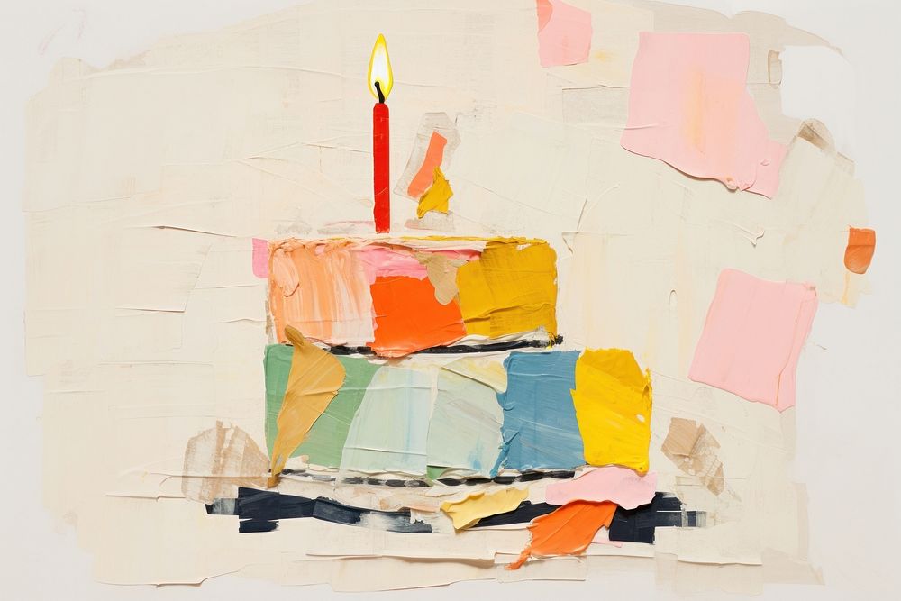 Brithday cake art painting candle. AI generated Image by rawpixel.