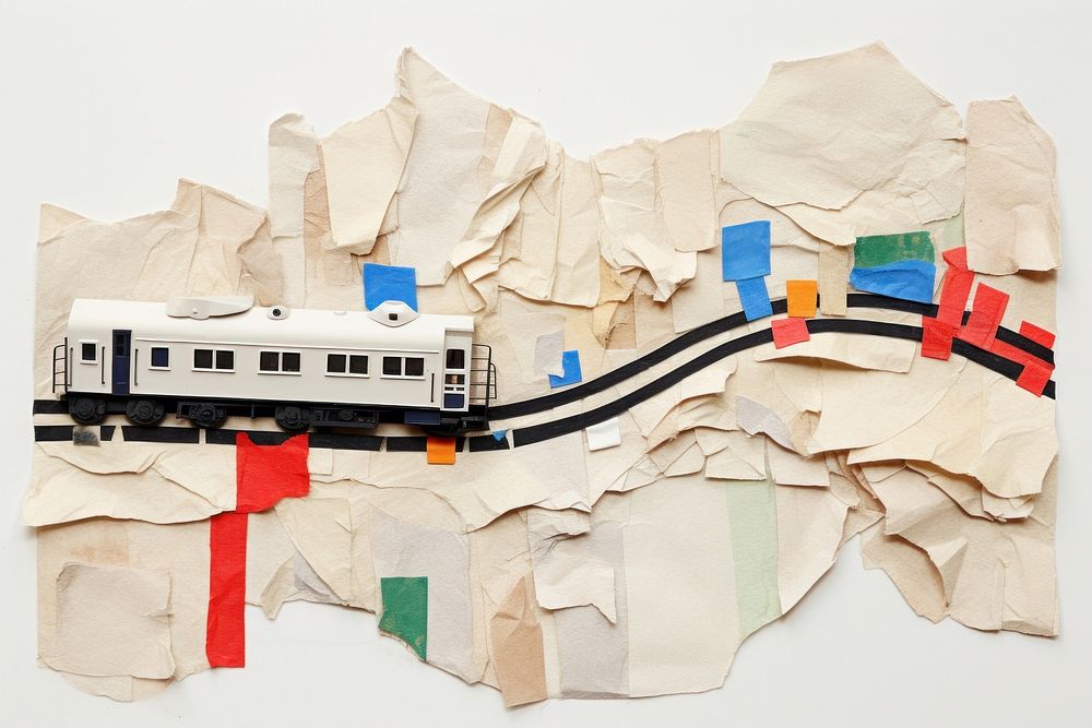 Train route paper vehicle collage. AI generated Image by rawpixel.