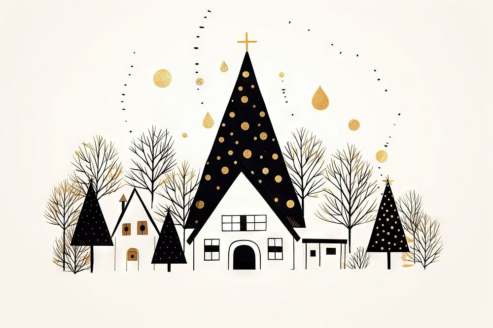 Christmas sketch house tree. AI generated Image by rawpixel.