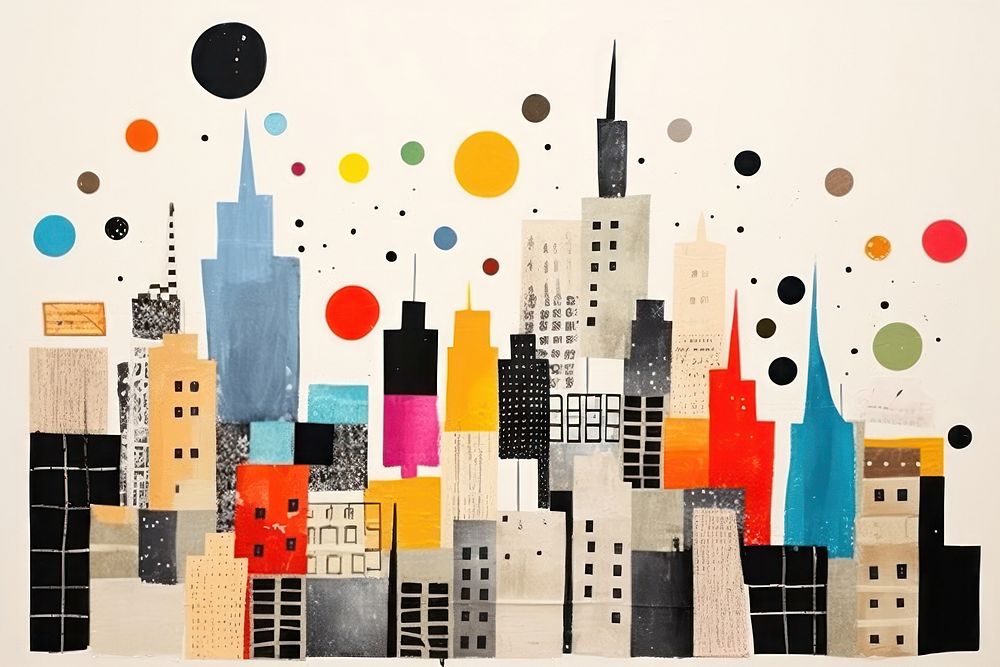Glamour City city painting collage. AI generated Image by rawpixel.
