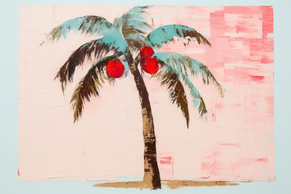 Palm tree painting plant fruit. AI generated Image by rawpixel.
