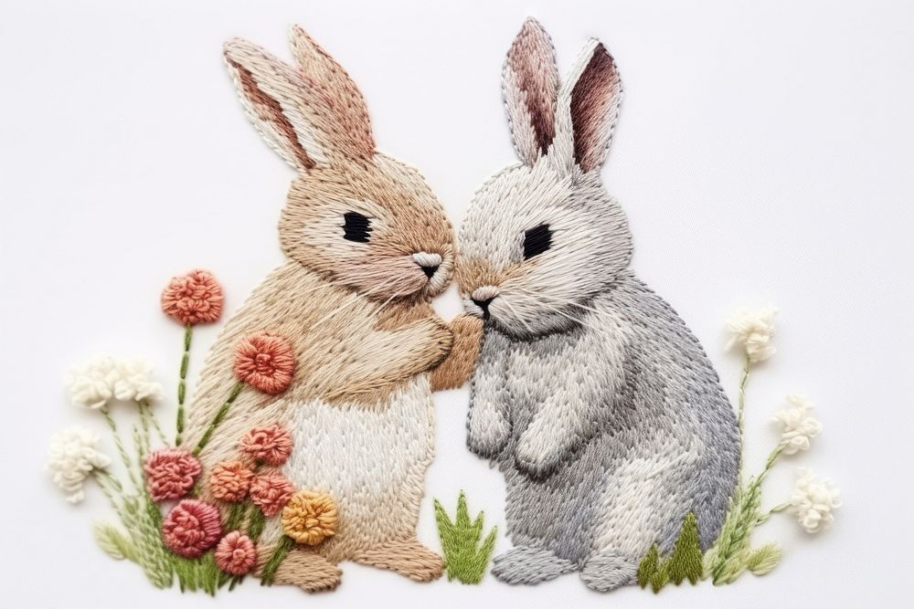 Rabbit hugging embroidery animal mammal. 
