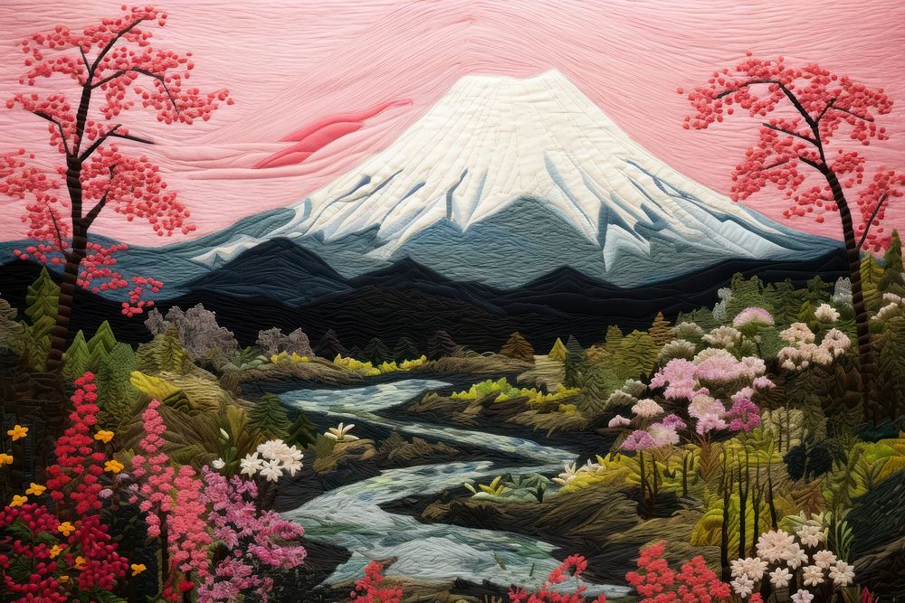 Fuji mountain japan landscape outdoors painting. AI generated Image by rawpixel.