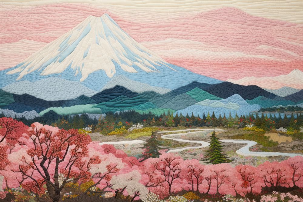 Fuji mountain japan landscape outdoors painting. 