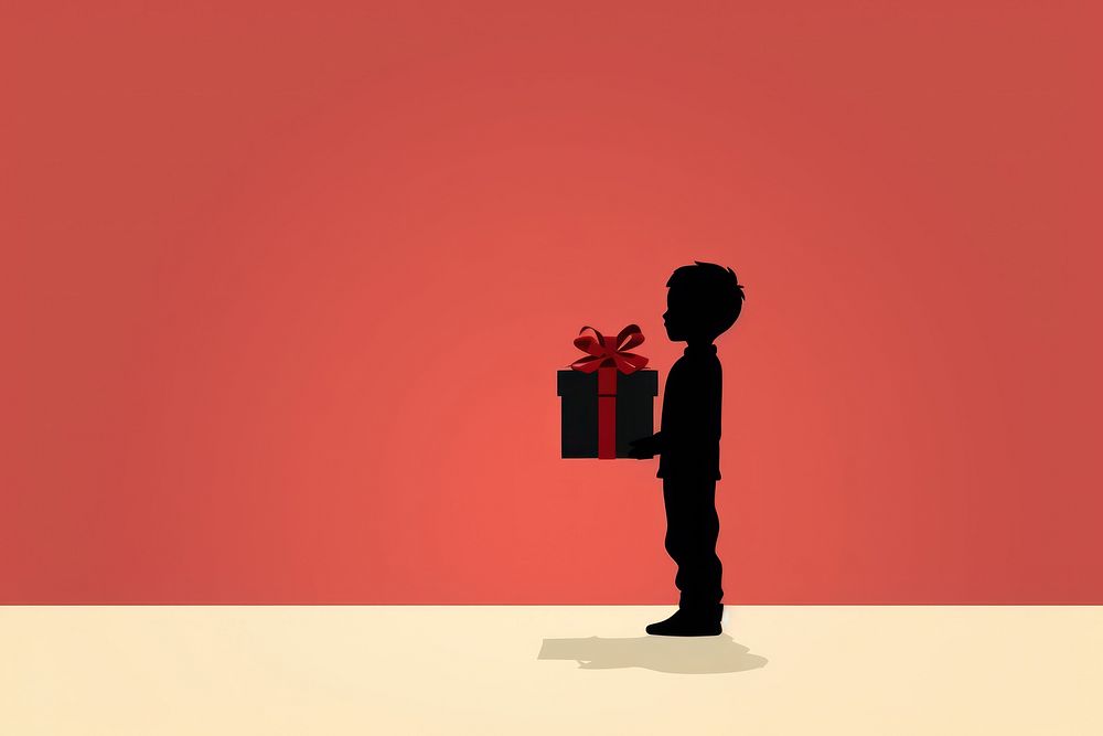 Kid holding big gift celebration silhouette standing. AI generated Image by rawpixel.