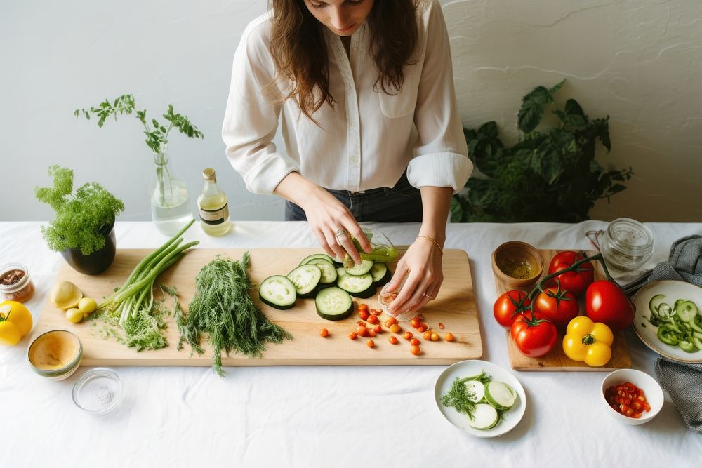 Women prepare healthy ingredients kitchen table adult. AI generated Image by rawpixel.