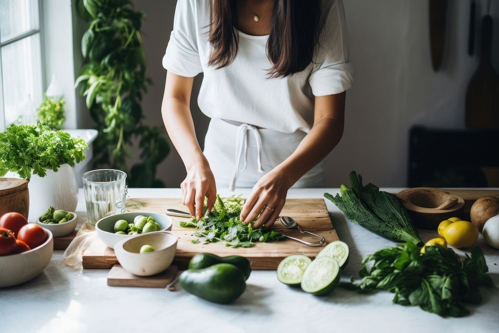 Women prepare healthy ingredients cooking kitchen adult. AI generated Image by rawpixel.