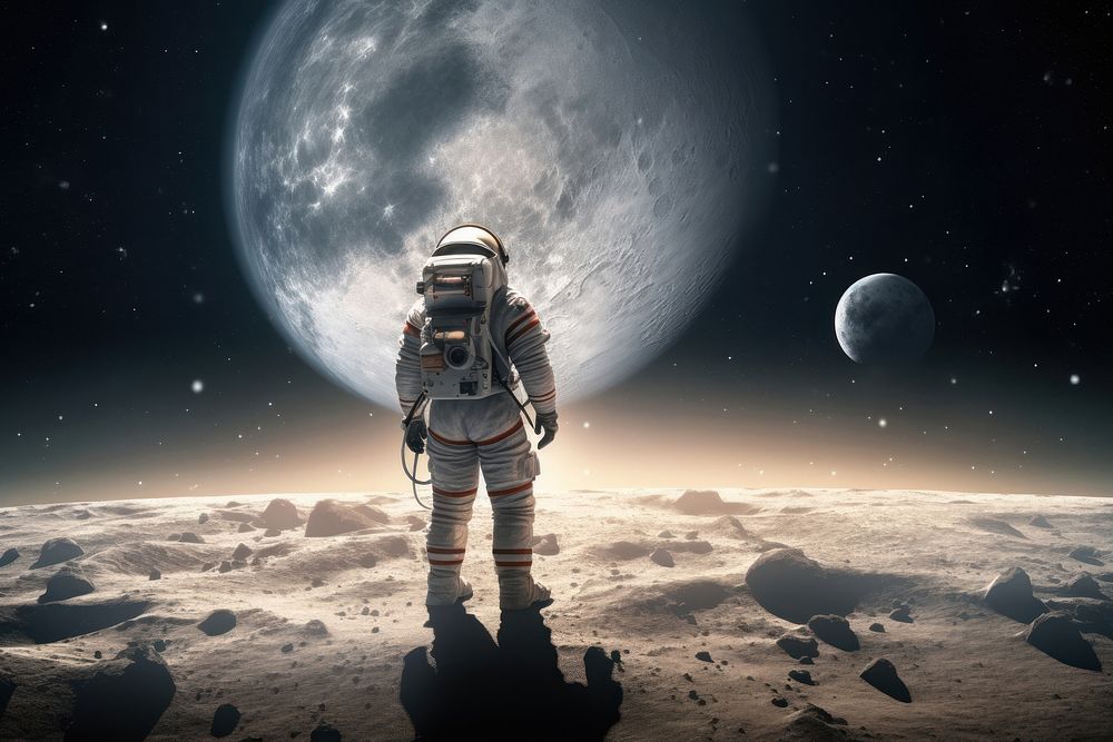 An astronaut wearing spacesuit moon astronomy outdoors. AI generated Image by rawpixel.