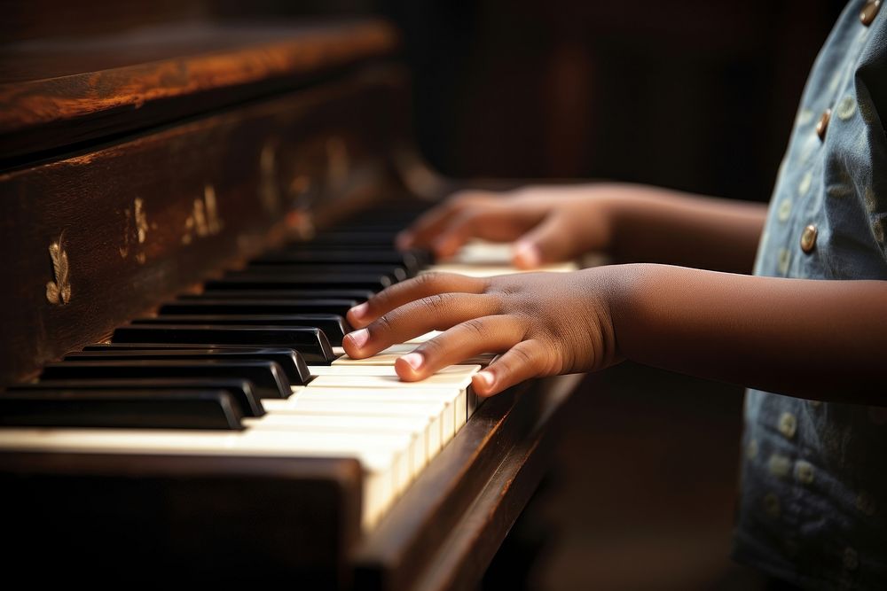 Child hands practice piano keyboard musician pianist. AI generated Image by rawpixel.