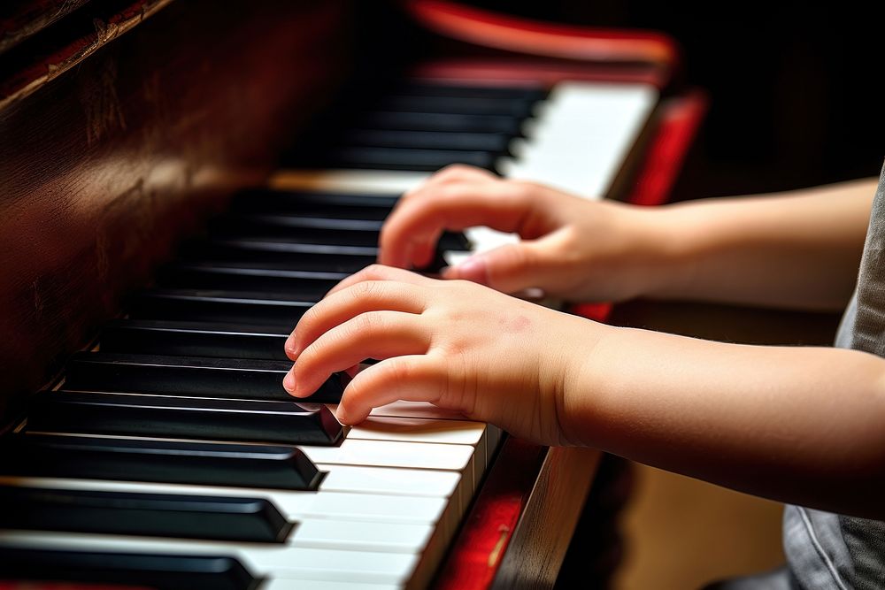 Child hands practice piano keyboard harpsichord performance. AI generated Image by rawpixel.