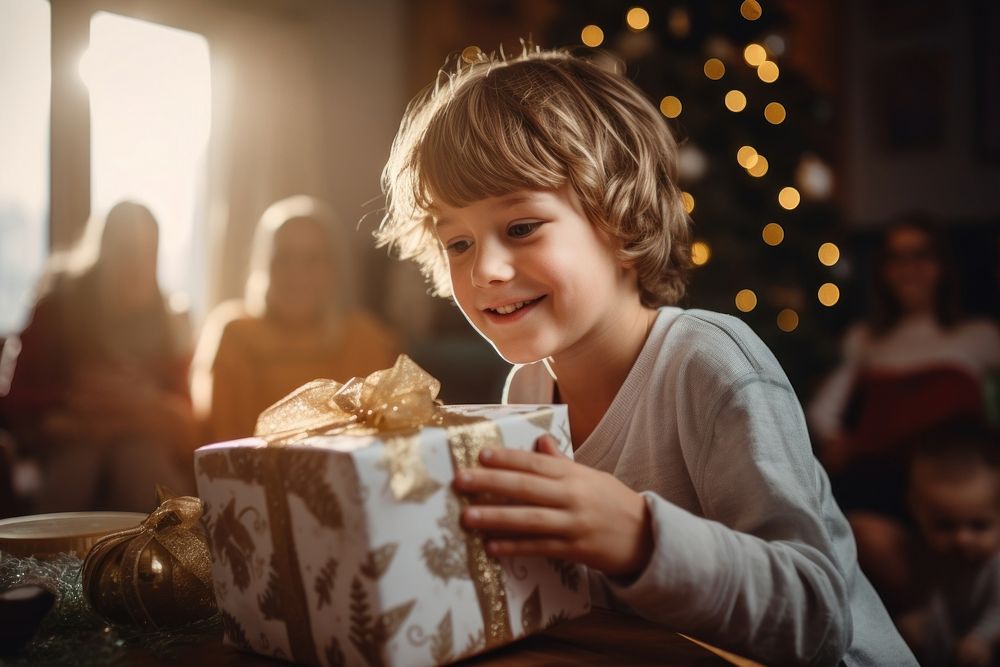 Christmas gift child anticipation illuminated. AI generated Image by rawpixel.