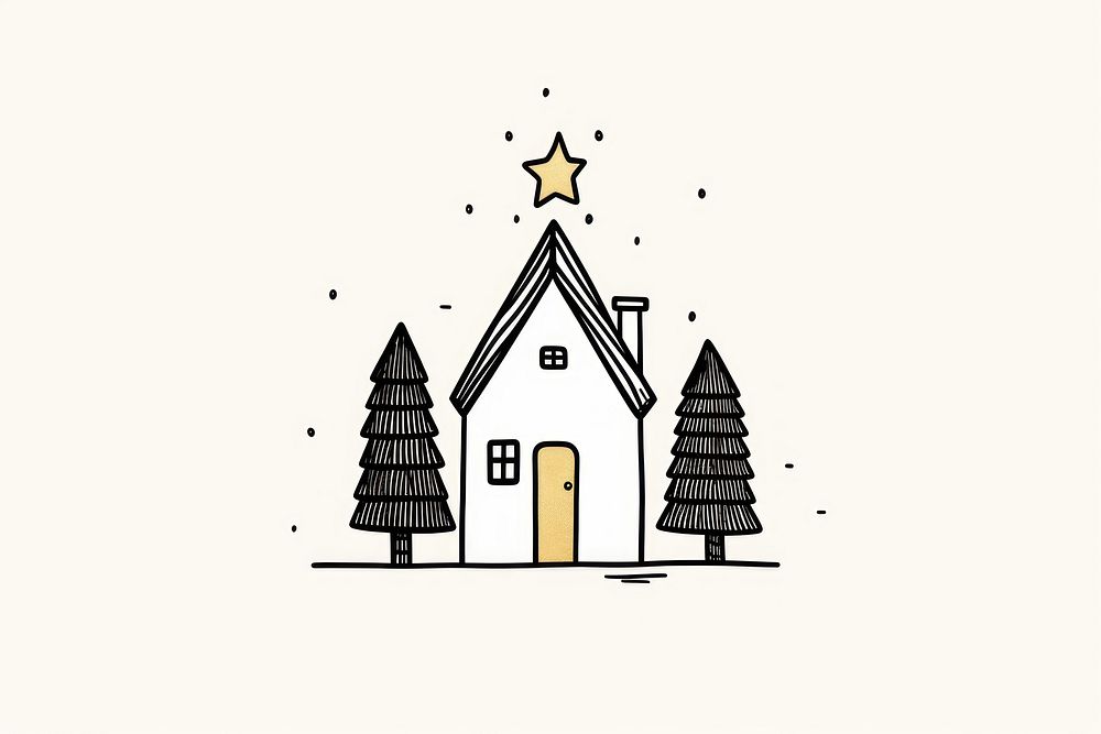 Christmas tree drawing sketch house. AI generated Image by rawpixel.