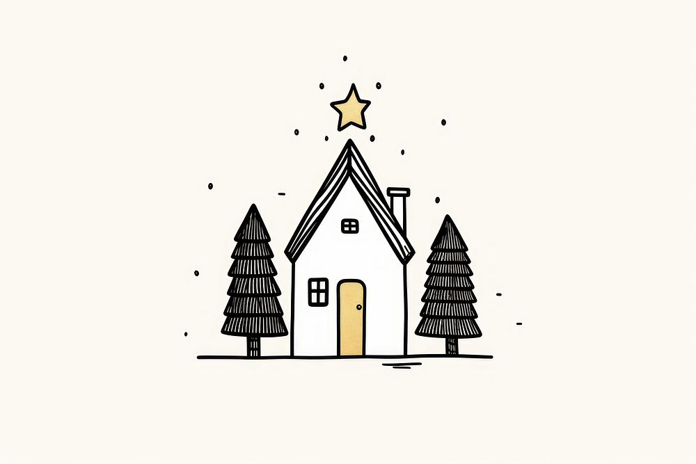 Christmas tree drawing sketch house. | Free Photo Illustration - rawpixel