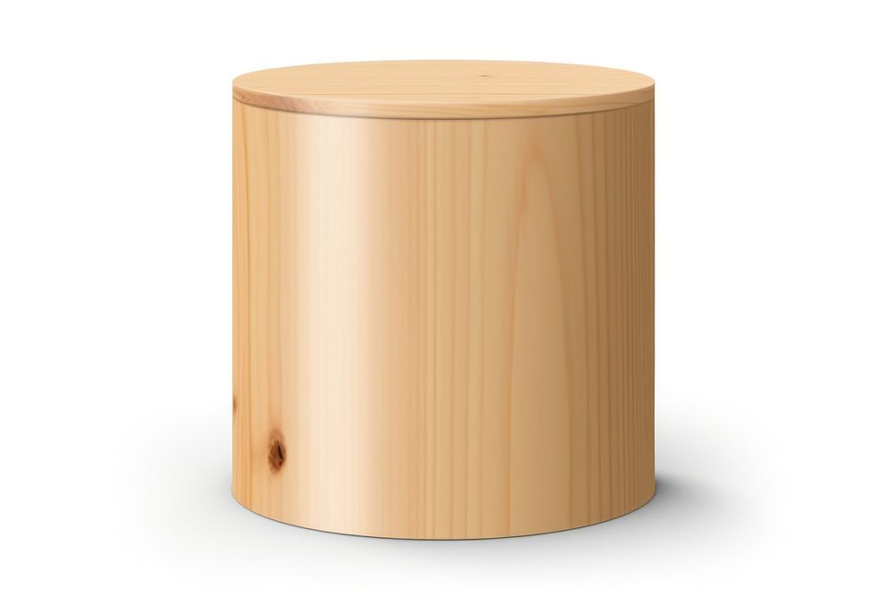 Pine wood cylinder furniture white background container. AI generated Image by rawpixel.