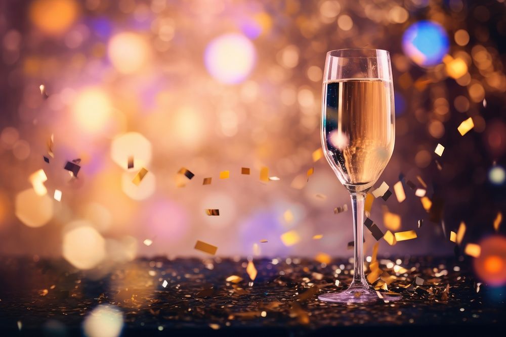 Sparkling wine champagne glass confetti drink party. AI generated Image by rawpixel.