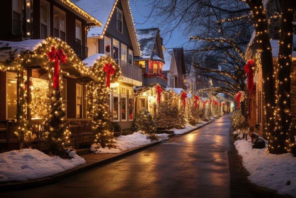 Christmas light town celebration street. AI generated Image by rawpixel.