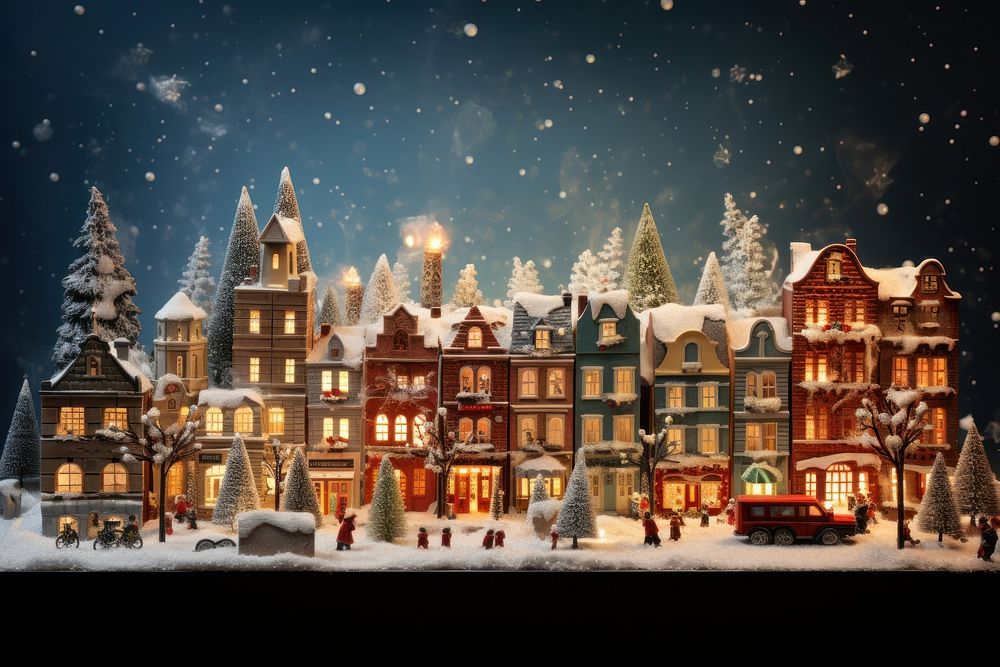 Christmas celebration town architecture building vehicle. AI generated Image by rawpixel.