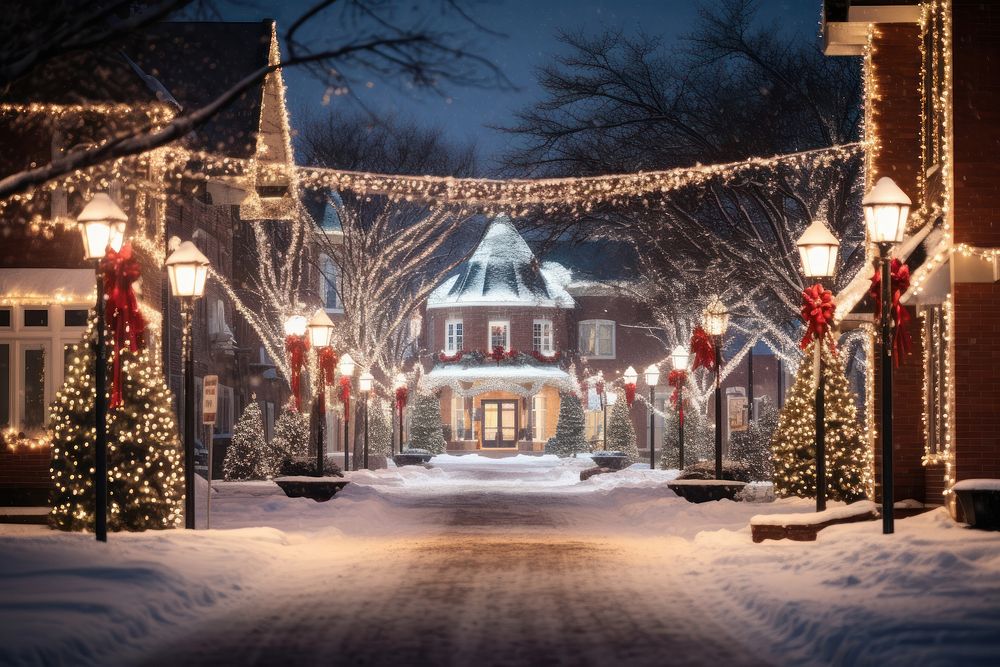 Christmas celebration town light architecture illuminated. AI generated Image by rawpixel.