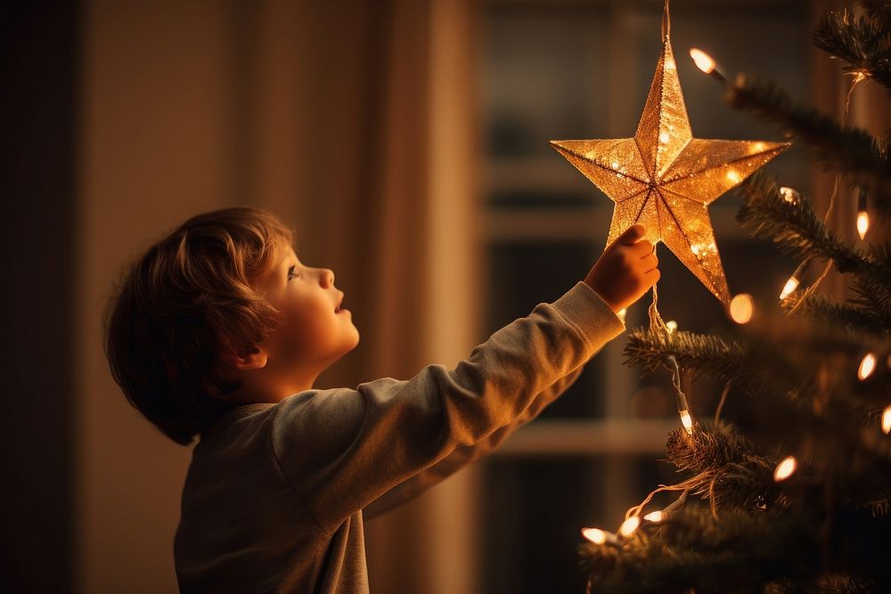 Christmas tree light child photo. AI generated Image by rawpixel.