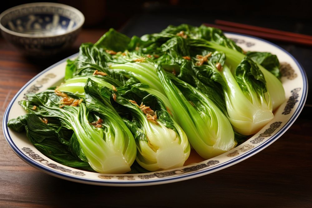 Bok choy plate food vegetable. AI generated Image by rawpixel.